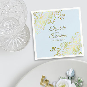 Servilleta De Papel Ornate Gold Filigree Elegant Polvo Boda Azul