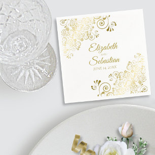 Servilleta De Papel Ornate Gold Floral Filigree Elegante Boda Blanco