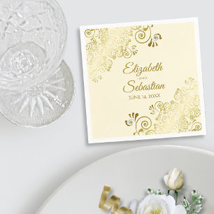 Servilleta De Papel Ornate Gold Floral Filigree Elegante Crema Boda