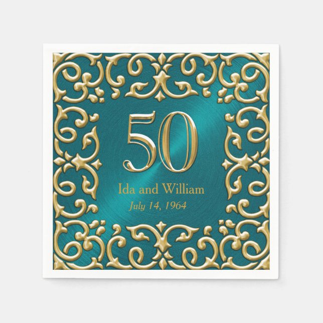Servilleta De Papel Ornate Gold Frame 50 Aniversario (Anverso)