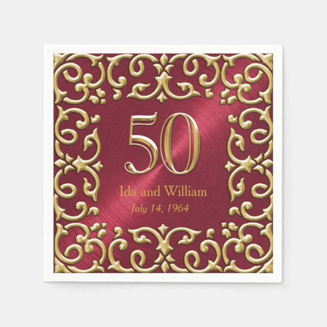 Servilleta De Papel Ornate Gold Frame 50 Aniversario (Anverso)