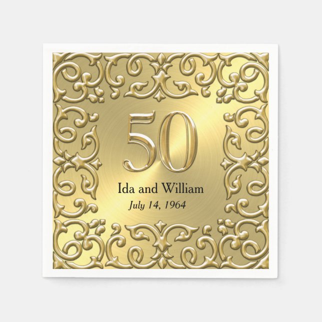 Servilleta De Papel Ornate Gold Frame 50 Aniversario (Anverso)
