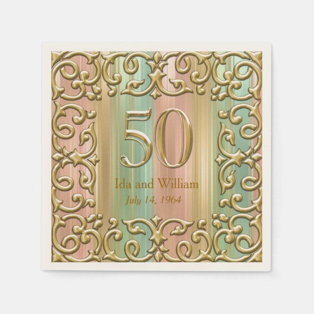 Servilleta De Papel Ornate Gold Frame 50 Aniversario (Anverso)