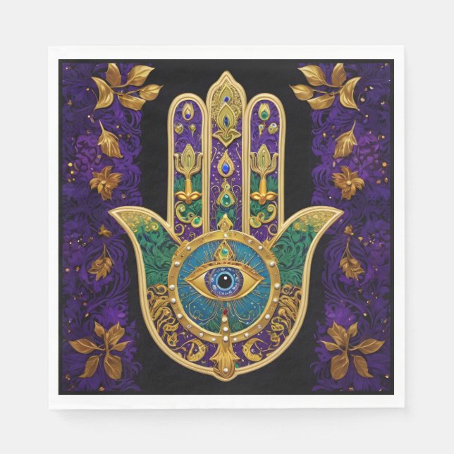 Servilleta De Papel Ornate Gold Third Eye Hamsa (Anverso)