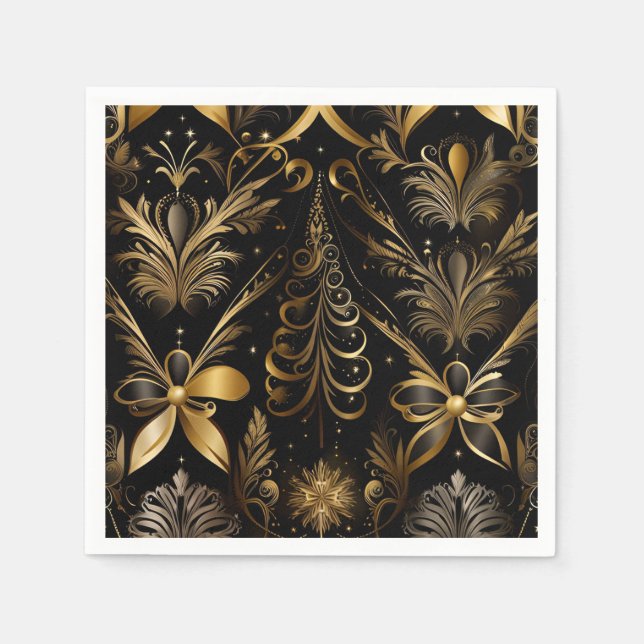 Servilleta De Papel Ornate Holiday Black And Gold (Anverso)