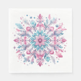 SERVILLETA DE PAPEL ORNATE PINK & BLUE WINTER HOLIDAY SNOWFLAKES