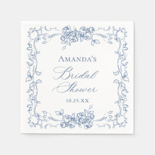 Servilleta De Papel Ornate renacentista Dusty Blue Floral Bridal Showe
