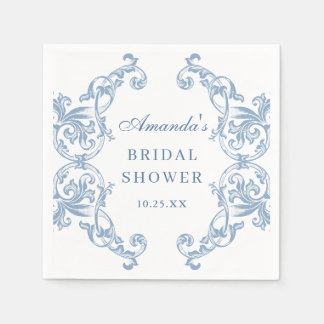 Servilleta De Papel Ornate renacentista Dusty Blue Floral Bridal Showe