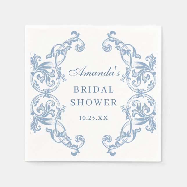 Servilleta De Papel Ornate renacentista Dusty Blue Floral Bridal Showe (Anverso)