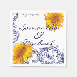 Servilleta De Papel Ornate Royal Blue Yellow Sunflowers