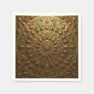 Servilleta De Papel Ornato Mandala Floral Bronce Dorado Realzado 