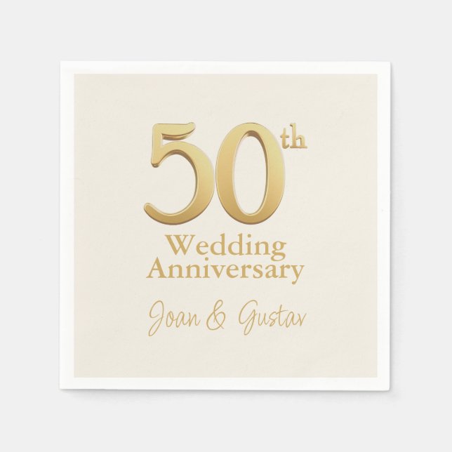 Servilleta De Papel Oro 50° Aniversario Boda | Champagne White (Anverso)