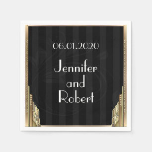 Servilleta De Papel Oro Art Deco Stripe Boda Napkin