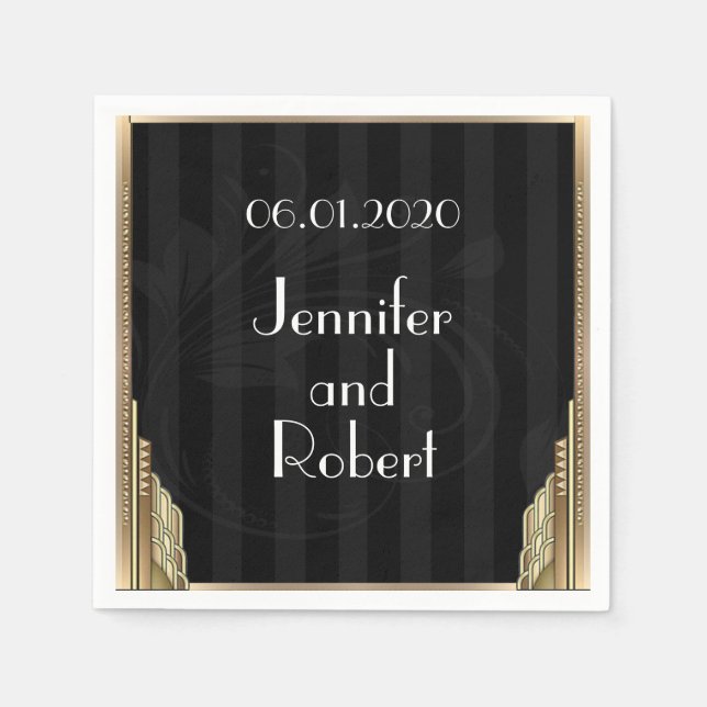 Servilleta De Papel Oro Art Deco Stripe Boda Napkin (Anverso)