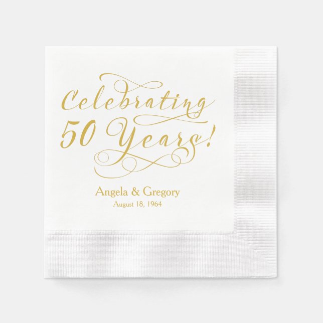 Servilleta De Papel Oro blanco del 50 aniversario Boda personalizado (Anverso)