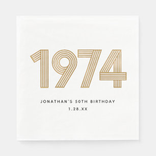 Servilleta De Papel Oro Blanco Negro 1974 50 cumpleaños