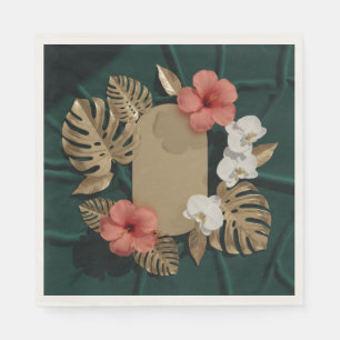 Servilleta De Papel Oro Botánico Tropical Monstera Hibisco Elegante