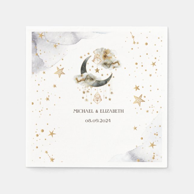 Servilleta De Papel Oro Celestial Luna Estrellas (Anverso)