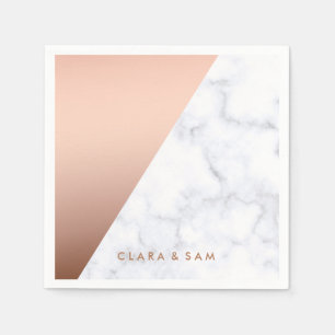 Servilleta De Papel Oro color de rosa de mármol blanco geométrico de