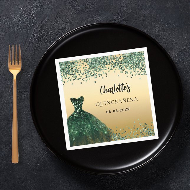 Servilleta De Papel Oro de vestido verde esmeralda Quinceanera (Subido por el creador)