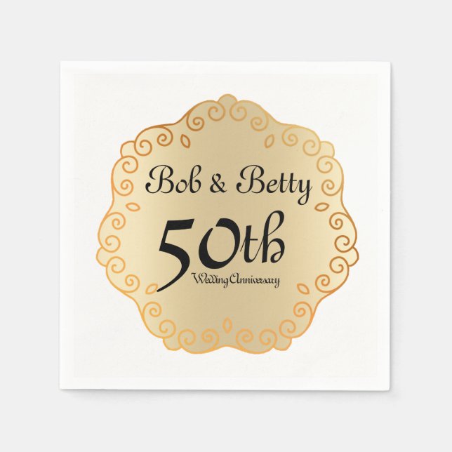 Servilleta De Papel Oro del 50 aniversario Boda personalizado (Anverso)