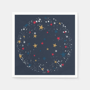 Servilleta De Papel Oro, estrellas rojas, copos de nieve en azul. Fest