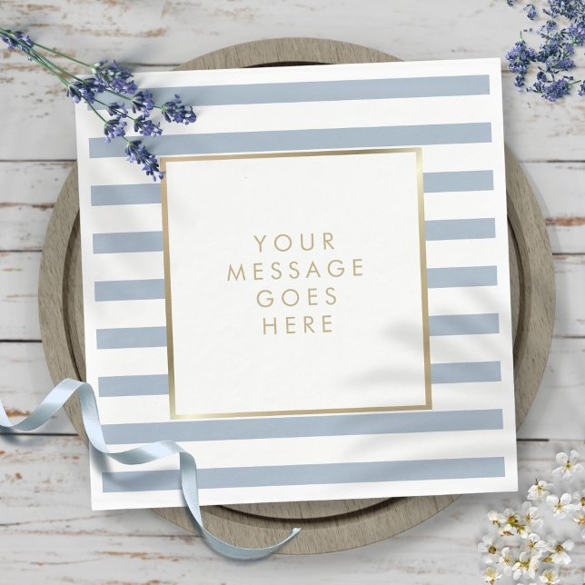 Servilleta De Papel Oro Falso con Raya Blanca y Azul Polvo (Dusty Blue White Stripe Faux Gold Foil Napkins)