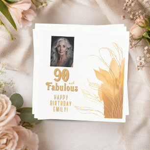 Servilleta De Papel Oro Foliage 90 y Fabuosa Cumpleaños 90 Foto