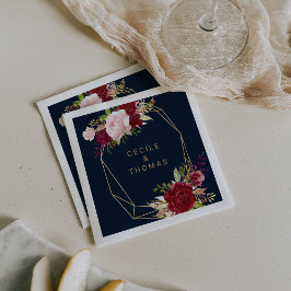 Servilleta De Papel Oro geométrico y Napkin Boda tropical rojo