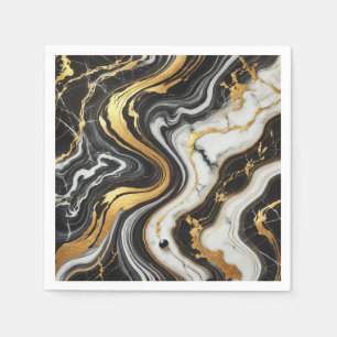 Servilleta De Papel Oro líquido Marble blanco negro luce Glam Boda