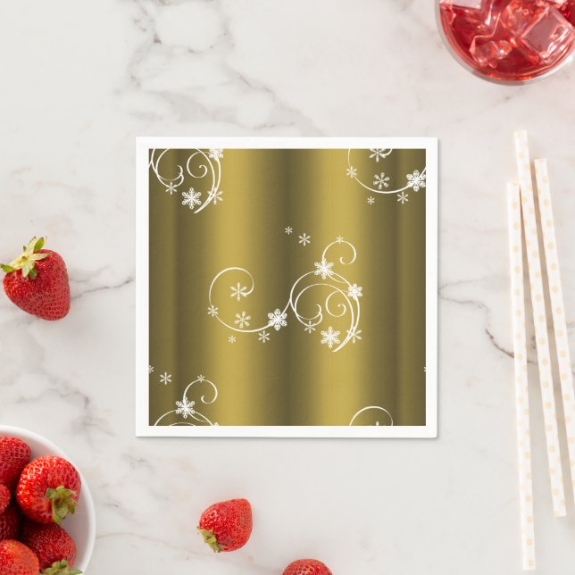 Servilleta De Papel Oro metálico, Navidades de Swirls Blancos (In situ)