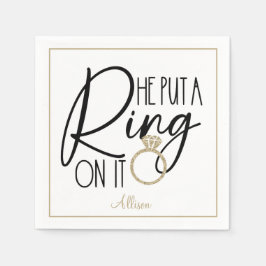 Servilleta De Papel Oro moderno negro nombre Él le puso un anillo 