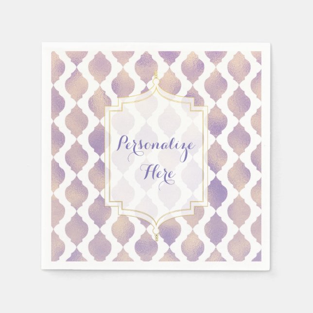 Servilleta De Papel Oro morado y Boda moderno marroquí blanco (Anverso)
