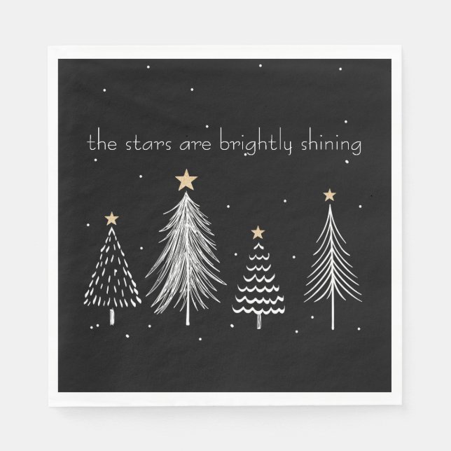 Servilleta De Papel Oro, negro, blanco y moderno Estrellas de árbol de (Anverso)