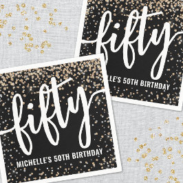 Servilleta De Papel Oro Negro Brillo Cumpleaños 50