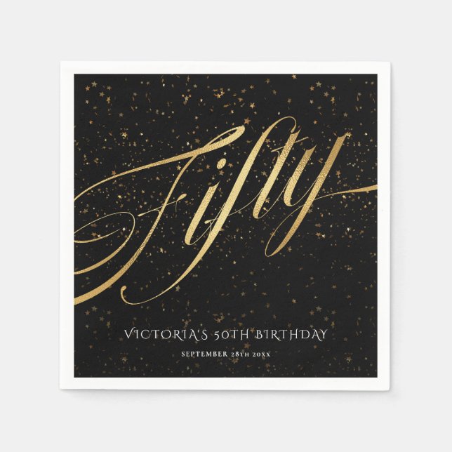 Servilleta De Papel Oro Negro Cincuenta y 50 Años Confetti Elegante (Anverso)