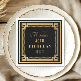 Servilleta De Papel Oro Negro Gran Gatsby Art Deco Cumpleaños