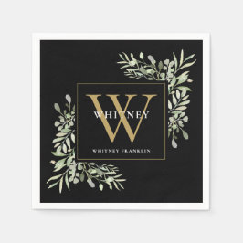 Servilleta De Papel Oro Negro Monograma Elegante Modernidad Verde