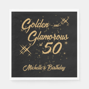 Servilleta De Papel Oro Negro Retro Glamuroso Cumpleaños 50