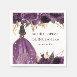 Servilleta De Papel Oro Purpura Floral Princesa Quinceanera