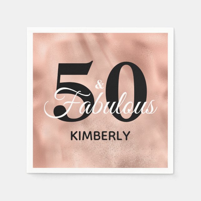 Servilleta De Papel Oro Rosa 50 y fabulosa fiesta de cumpleaños Glam (Anverso)