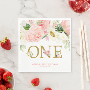 Servilleta De Papel Oro rosa blanco primer primer cumpleaños lindo flo