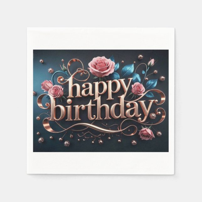 Servilleta De Papel Oro rosa cumpleaños lujoso elegante extravagante (Anverso)
