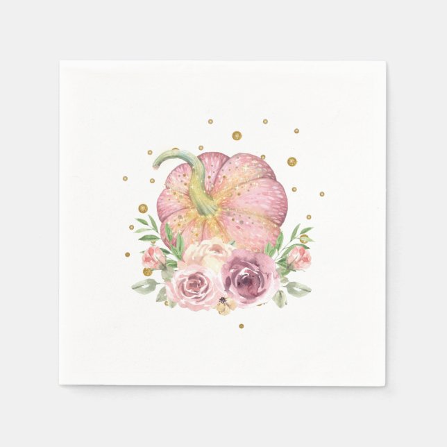 Servilleta De Papel Oro rosa de la Calabaza de Acción de Gracias (Anverso)
