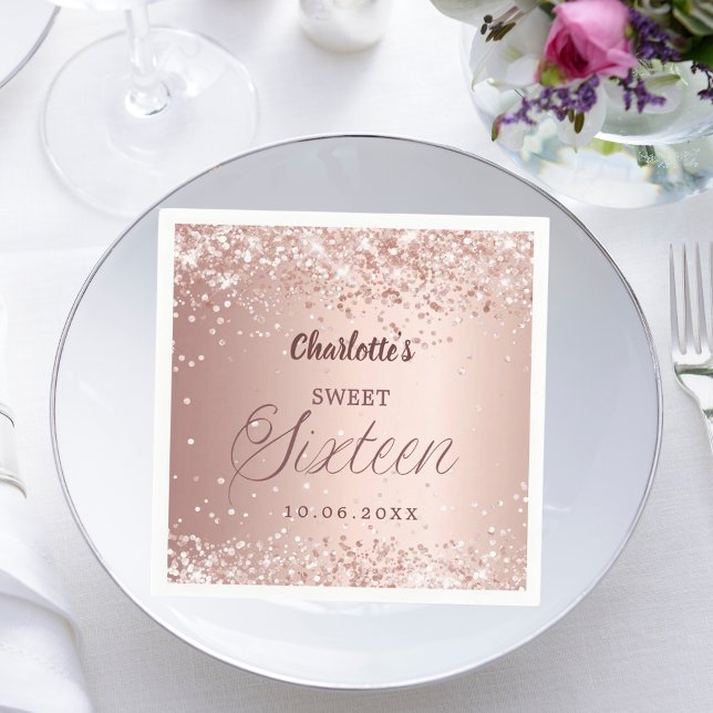 Servilleta De Papel Oro rosa script Cumpleaños 16 (Subido por el creador)
