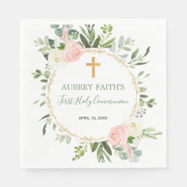 Servilleta De Papel Oro rosa verde eucalipto Primera comunión sagrada
