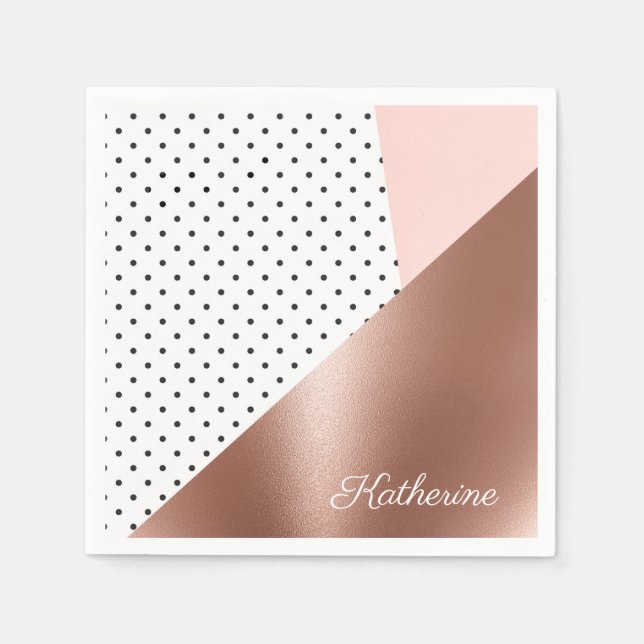 Servilleta De Papel Oro Rosa y puntos (Anverso)