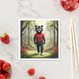 Servilleta De Papel "¡Oro! Un tigre negro jugando golf en el bosque"