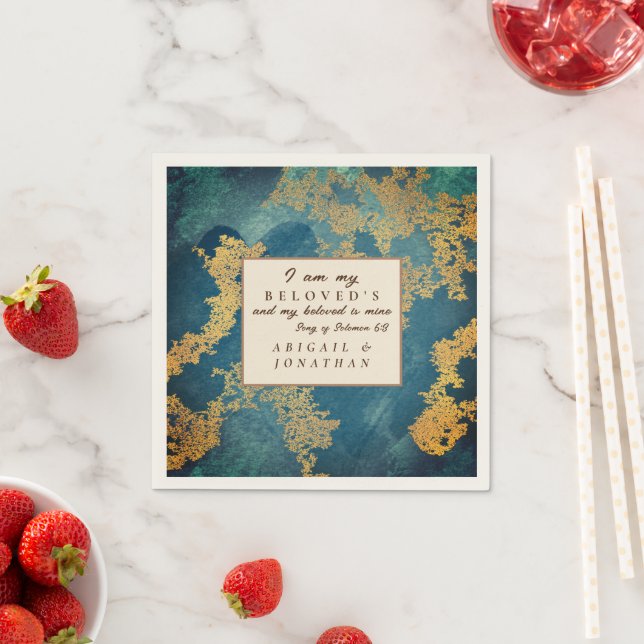 Servilleta De Papel Oro verde azulado arte moderno Boda Biblia Verse (In situ)