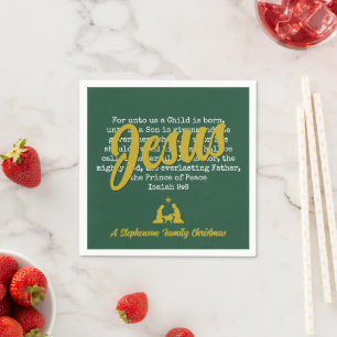 Servilleta De Papel Oro Verde PARA NOSOTROS JESÚS Navidad